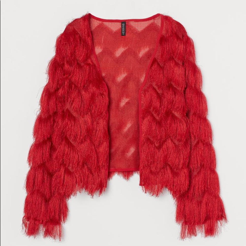Disco red tassel fringe cardigan